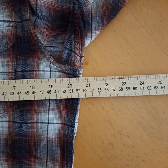 Lucky Brand Button Up Shirt Mens Size M Red Blue White Plaid Flannel Pearl Snap - Picture 10 of 16